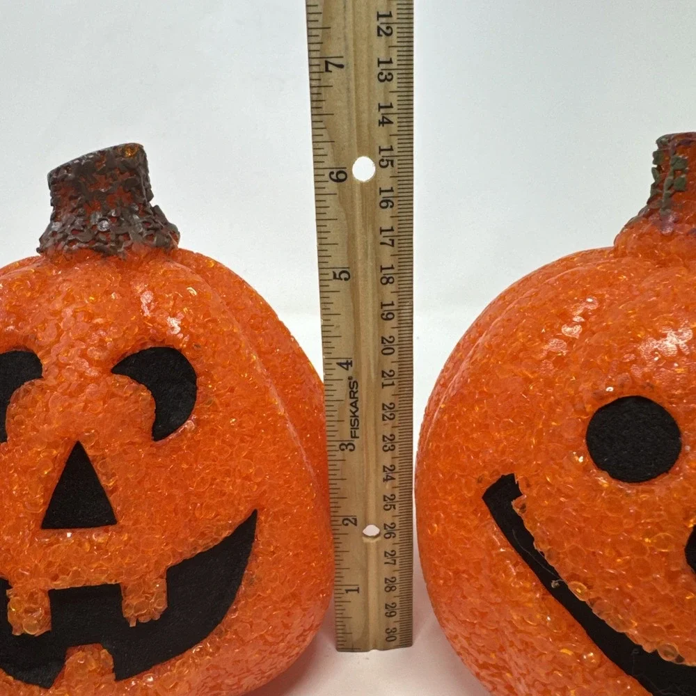 Lot Of 3 VTG‎ Halloween Melted Plastic Popcorn Light Up Jack O Lanterns Seasons